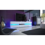 Meuble tv blanc laqu avec led - no name - contemporain - 160 cm x 45 cm x 50 cm - porte(s) et tiroir(s) ...