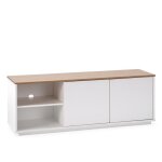 Meuble tv bob 2 portes 2 niches blanc - chne bois massif