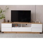 Meuble tv en bois 180 cm - 4 portes avec Étagères et placards de rangement - support télévision - blanc ... Meuble tv en bois 180 cm - 4 portes avec Étagères et placards de rangement - support télévision - blanc ...
