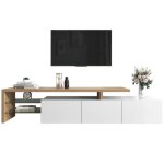 Meuble tv bois avec espace de rangement spacieux étagères en verre et éclairage led - naturel et blanc ... Meuble tv bois avec espace de rangement spacieux étagères en verre et éclairage led - naturel et blanc ...