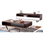 Meuble tv bois et laqu mia - noyer / blanc bois fonc