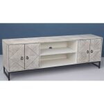 Meuble tv en bois de manguier coloris blanc et métal noir - longueur 180 x hauteur 60 x profondeur 40 ... Meuble tv en bois de manguier coloris blanc et métal noir - longueur 180 x hauteur 60 x profondeur 40 ...