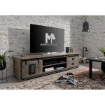 Meuble tv - bois massif de manguier laqu� (taupe) - railway 236