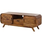 Meuble tv en bois de sheesham 134x40x48 marron clair laqu� mailand n� 125