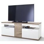 Meuble tv coloris blanc brillant et chne sterling - longueur 150 x hauteur 55 x profondeur 50 cm