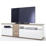 Meuble tv coloris blanc brillant et chêne sterling - longueur 180 x hauteur 55 x profondeur 50 cm Meuble tv coloris blanc brillant et chêne sterling - longueur 180 x hauteur 55 x profondeur 50 cm