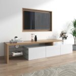 Meuble tv combin 200 cm style moderne avec 3 portes et 2 compartiments en verre banc tv led pour chambre ...