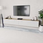 Meuble tv - contemporain scandinave 2 pcs aggloméré 120x40x34 cm chêne et blanc brillant Meuble tv - contemporain scandinave 2 pcs aggloméré 120x40x34 cm chêne et blanc brillant