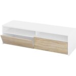 Meuble tv décor blanc et chêne - dim : l 130 x p 42 x h 36 cm Meuble tv décor blanc et chêne - dim : l 130 x p 42 x h 36 cm