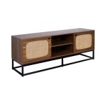 Meuble tv décor bois et cannage arrondi 2 portes 140cm retro Meuble tv décor bois et cannage arrondi 2 portes 140cm retro