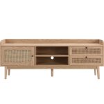 Meuble tv 1 porte 2 tiroirs en bois et cannage naturel 160 cm - eden