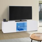Idmarket meuble tv 113 cm eli blanc �tag�re en verre avec led