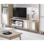 Meuble tv malmo 150 cm coloris chêne clair et blanc Meuble tv malmo 150 cm coloris chêne clair et blanc