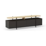 Meuble tv hinoa ? coloris ch�ne & noir ? plateau sur�lev� avec niche ? 4 portes ? 160 x 39 x 495 cm