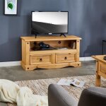 Meuble tv salsa banc t�l�vision de 108 cm en bois style mexicain avec 2 tiroirs et 1 niche en pin massif ...