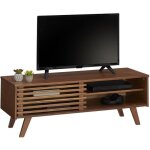 Meuble tv sean banc t�l� de 115 cm au design vintage avec 4 niches et 1 porte coulissante ajour�e en ...