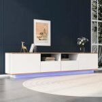Meuble tv industriel 180 cm pour salon banc led tv en bois avec 2 meubles 2 tiroirs et 2 tagres ouvertes ...
