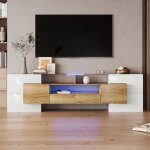 Meuble tv 200 x 35 x 60 cm blanc avec clairage led et espace de stockagemeuble tv lgant avec surface ...