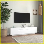 Meuble tv - keenso - 160x35x40 cm - lumires led rvb - bois dagglomr - design contemporain