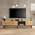 Meuble tv led - jaerliub - 3 portes - 2 niches tagre - chne clair