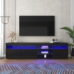 Meuble tv 180x35x45cm noir mat avec clairage led variablemeuble tv avec trois portes et tagres en ...