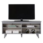 Meuble tv - madesa - style contemporain avec 4 tagres 55 pouces 136x38x58 cm - bois gris