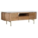 Meuble tv en marbre blanc et bois de manguier coloris naturel - longueur 147 x profondeur 43 x hauteur ...