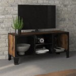 Meuble tv - marron rustique - 105x36x47 cm - mtal - mdf - 2 portes en maille