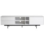 Meuble tv en mdf laqu� blanc avec pied en m�tal laqu� noir meuble de rangement - longueur 180 x profondeur ...