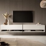 Meuble tv - mirrgo - 200 cm - blanc avec insert graphite