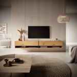 Meuble tv - mirrgo - 200 cm - chne artisan avec insert graphite