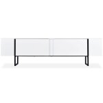 Menzzo meuble tv moderne avec 2 portes valmain l180cm blanc et m�tal noir