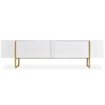 Menzzo meuble tv moderne avec 2 portes valmain l180cm blanc et m�tal or