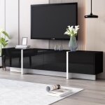 Meuble tv moderne lgance lgante espace de rangement pratique blanc brillant aspect bois tagres ...