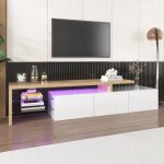 Meuble tv moderne - blanc brillant - clairage led - tagres en verre
