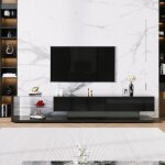 Meuble tv modernluxe 170cm led verre noir - 2 tiroirs - style contemporain