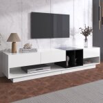 Meuble tv modernluxe 190cm - 3 tiroirs et 2 compartiments - style contemporain - blanc brillant & noir ...