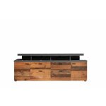 Meuble tv mood 2 portes et 2 tiroirs - m�lamin� bois vieilli et gris mat - l 180 x 47 x 66 cm