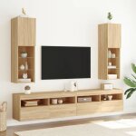 Meuble tv - mothinessto - ch�ne sonoma - 305x30x102 cm - lumi�res led - design contemporain