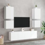 Meuble tv mural - mothinessto - 2 pcs - bois ding�nierie - blanc - 405x30x40 cm