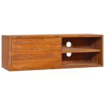 Meuble tv mural en bois de teck massif - sonew - rectangulaire - marron - 90x30x30 cm