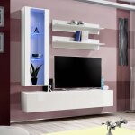 Meuble tv mural design fly ii 170cm blanc - paris prix - contemporain - led bleue