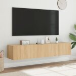Meuble tv mural - mothinessto - ch�ne sonoma - 2 pi�ces - led rvb - 80x35x31 cm