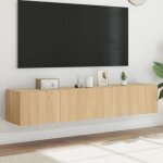 Meuble tv mural - mothinessto - ly2431 - ch�ne sonoma - 2 compartiments - lumi�res led rvb