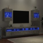 Meuble tv mural - mxzzand - 2pcs - gris b�ton - bois ding�nierie - lumi�res led rvb