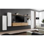 Meuble tv mural - price factory - switch i - blanc brillant - ch�ne wotan - 1 porte abattante - 3 compartiment ...