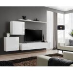 Meuble tv mural - price factory - switch v - blanc brillant - 3 portes - 2 ans garantie