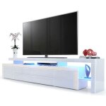 Meuble tv - no name - blanc laqu - contemporain / design - 227 cm - portes et tiroirs