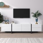 Meuble tv avec pieds color block blanc brillant et noir - portes et tiroirs - contemporain - design