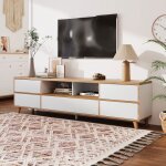 Meuble tv - style champtre naturel - blanc et couleur bois - compartiments et portes
